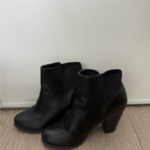 Call It Spring Black Leather Ankle Booties with Block Heel